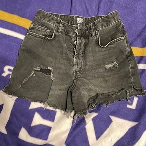 Black, ripped, denim shorts